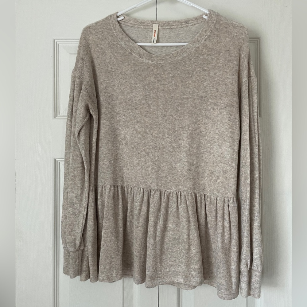 Beige/Cream Long Sleeve Babydoll Top